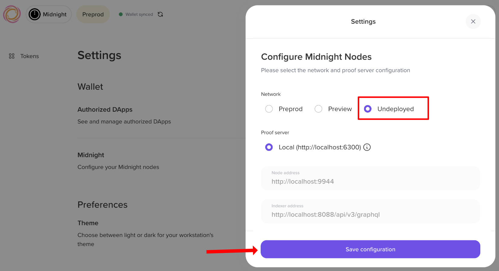 Lace 지갑 네트워크 구성